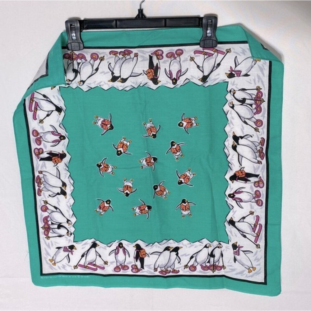 5/$25 Vintage Green White Penguin Print Square Scarf Bandana